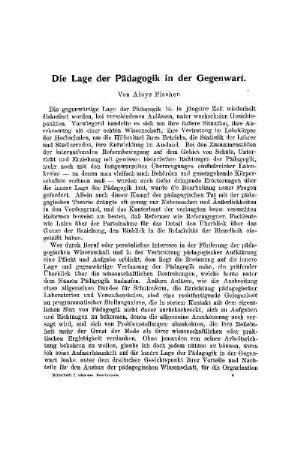 Die Lage der Pädagogik in der Gegenwart