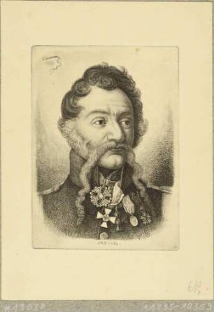Bildnis des österreichisch-russischen Generals und Stadtkommandanten von Leipzig 1813/14 Victor Anton Franz von Prendel, Brustbild in Uniform nach rechts