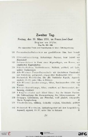 Zweiter Tag: Freitag, den 20. März 1931, im Franz-Josef-Saal, Beginn um 3 Uhr (Nr. 321-650)
