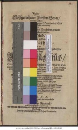 Wohlgerathener Fürsten-Staat/ Welchen zeithero ... geführet Ein in der HochLöblichen Fruchtbringenden Gesellschafft Hochansehnliches Mit-Glied/ Der also beehrte und benendte Wohlgerathene/ Nemlich der ... Herr Augustus/ Erwehlter Ertz-Bischoff zu Magdeburg/ ... Nach dem ... der ... Geburths-Tag abgefasset/ und ... eröffnet worden/ War der XIII. Tag des Monats Augusti, Im Jahr Christi MDCLXXI