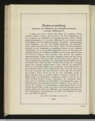 Kindervorstellung zugunsten der Hilfsaktion des Kriegsfürsorgeamtes (vormals "Kälteschutz")