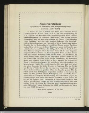 Kindervorstellung zugunsten der Hilfsaktion des Kriegsfürsorgeamtes (vormals "Kälteschutz")
