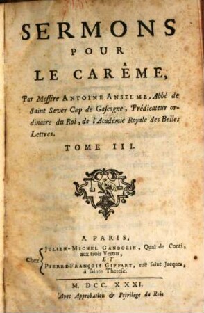 Sermons, 3. Pour Le Carême