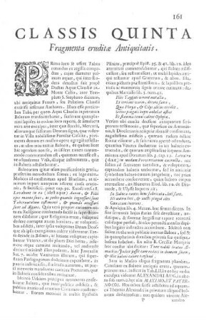 Classis Quinta continens Fragmenta eruditae Antiquitatis
