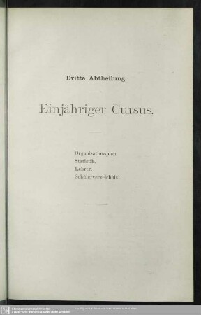 3. Einjähriger Cursus