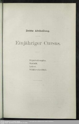 3. Einjähriger Cursus