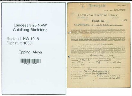 Entnazifizierung Aloys Epping , geb. 01.10.1901 (Bauunternehmer)