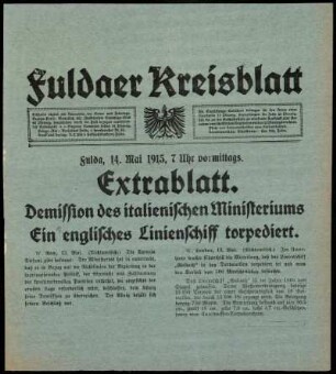 Erste Ausgabe vom Freitag, den 14. Mai 1915.
