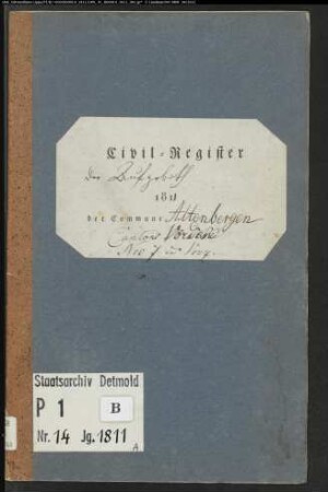 Zivilstandsregister der katholischen Gemeinde Altenbergen, Kreis Höxter (A 1811) (Gemeinde: Katholische Gemeinde Altenbergen, Kreis Höxter)