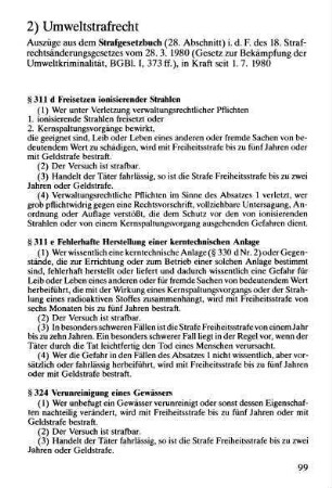 99-105, 2. Umweltstrafrecht (Auszug aus dem Strafgesetzbuch)