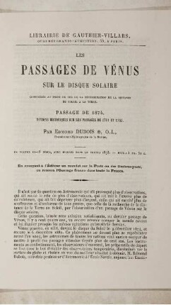 Les passages de vénus sur le disque solaire.