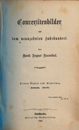 Konvertitenbilder aus dem neunzehnten Jahrhundert, 3,1. Frankreich, Amerika. 1869.