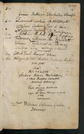 Winterhalbjahr 1700/1701. Rektorat Andreas Adam Hochstetter