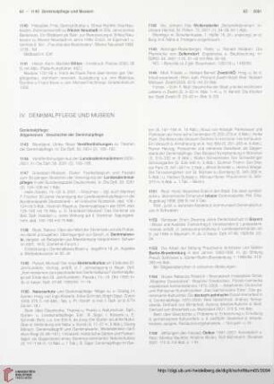 IV. Denkmalpflege und Museen