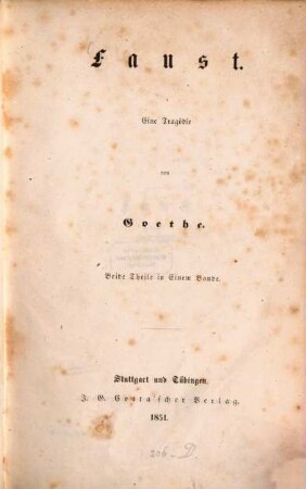 Faust : eine Tragödie ; beide Theile in einem Bande
