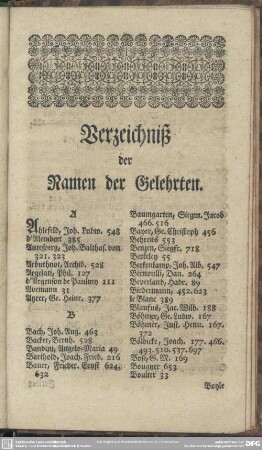 Verzeichniß der Namen der Gelehrten
