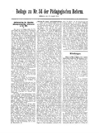 Mitteilungen : Beilage zu Nr. 34 der Pädagogischen Reform