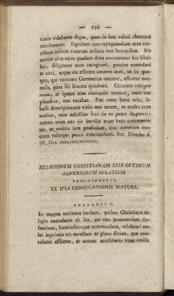 Religionem Christianam esse optimum Adversorum Solatium demonstrantur ex ipsa Consolationis Natura.