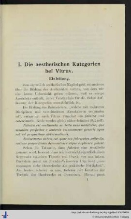 I. Die aesthetischen Kategorien bei Vitruv