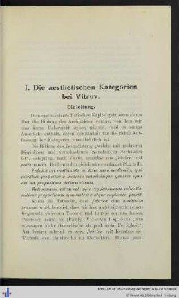I. Die aesthetischen Kategorien bei Vitruv