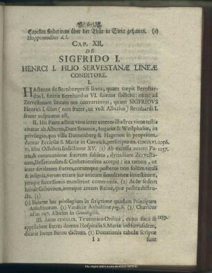 Cap. XII. De Sigfrido I. Henr[i]ci I. Filio Servestanae Lineae Conditore