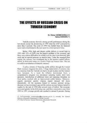 The Effects Of Russian Crisis On Turkish Economy