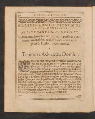 Classis Absolutionum Secunda Continens Alias Formulas Generales.