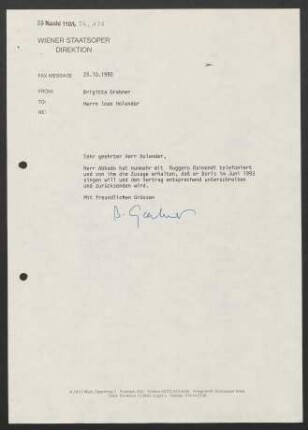 Brief an Ioan Holender, 25.10.1990