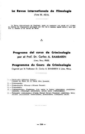 599, Programme de Cours de Criminologie à Lima, Pérou