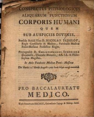 Conspectus physiologicus aliquarum functionum corporis humani