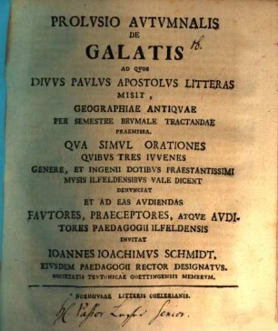 Prolusio autumnal. de Galatis, ad quos D. Paulus ap. litteras misit