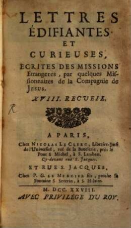 Lettres Édifiantes Et Curieuses : Ecrites Des Missions Etrangeres, 18