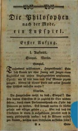 Die Philosophen nach der Mode : ein Lustspiel in fünf Aufzügen
