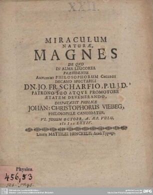 Miraculum Naturae, Magnes
