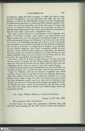 August Wilhelm von Schlegel an Carl Friedrich Ernst Frommann, Coppet, 22.09.1805