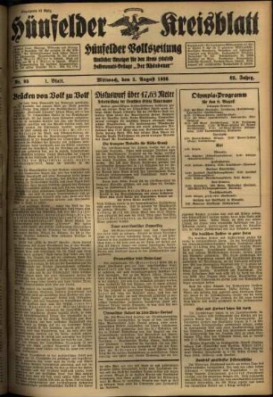 Erste Ausgabe vom Mittwoch, den 05. August 1936.