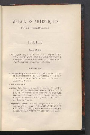 Médailles artistiques de la renaissance. Italie