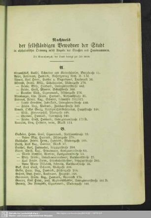 Einwohnerverzeichnis : Nachweis der selbständigen Bewohner der Stadt