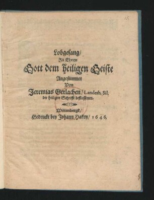 Lobgesang/ Zu Ehren Gott dem heiligen Geiste