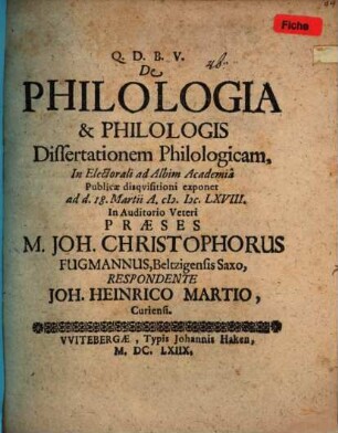 De philologia & philologis dissertationem philologicam