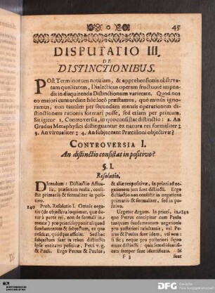 Disputatio III. De Distinctionibus.
