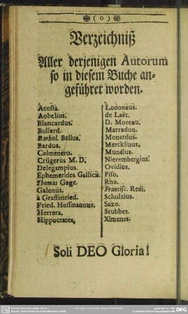 Verzeichniß Aller derjenigen Autorum so in diesem Buche angeführet worden