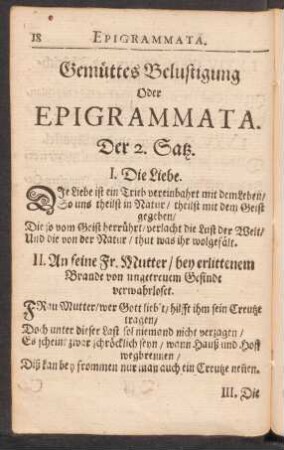Gemüttes Belustigung Oder Epigrammata. Der 2. Satz.