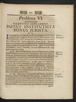 Problema VI. Falsitatem Brocardici, Bonus Institutista Bonus Iurista.
