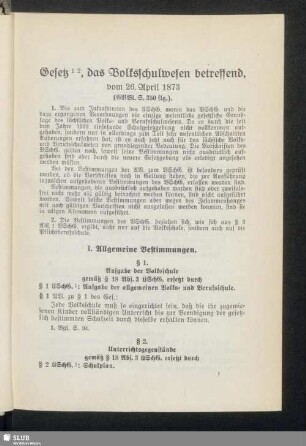 Gesetz, das Volksschulwesen betreffend, vom 26. April 1873