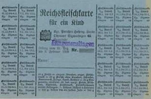 Lebensmittelkarten aus dem Ersten Weltkrieg
