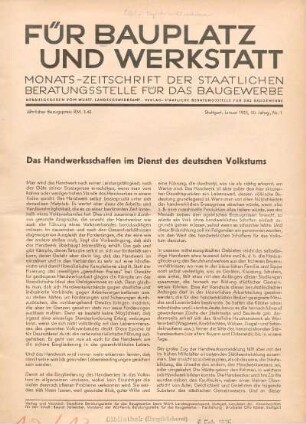 Das Handwerksschaffen im Dienst des deutschen Volkstums
