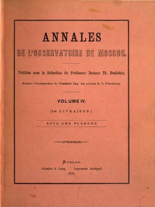 Annales de l'Observatoire de Moscou, 4. 1878