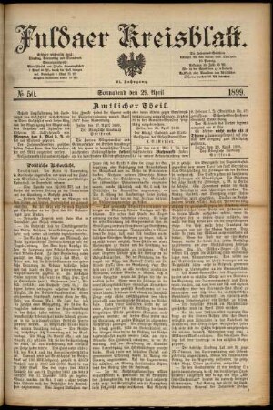 Erste Ausgabe vom Samstag, den 29. April 1899.