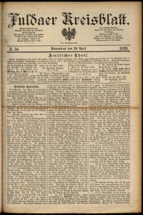 Erste Ausgabe vom Samstag, den 29. April 1899.